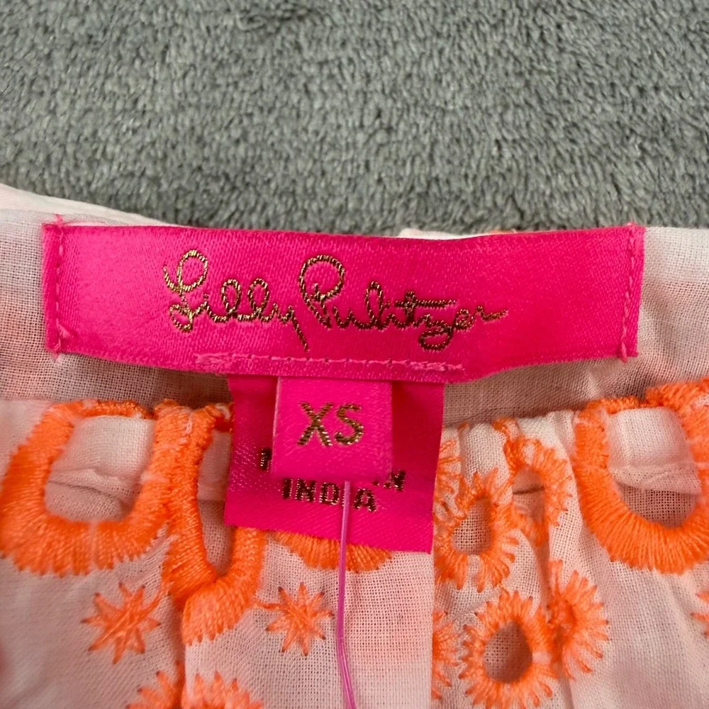Lilly‎ Pulitzer Kerrigan Top Womens XS Orange Funflower Eyelet New Off Shoulder